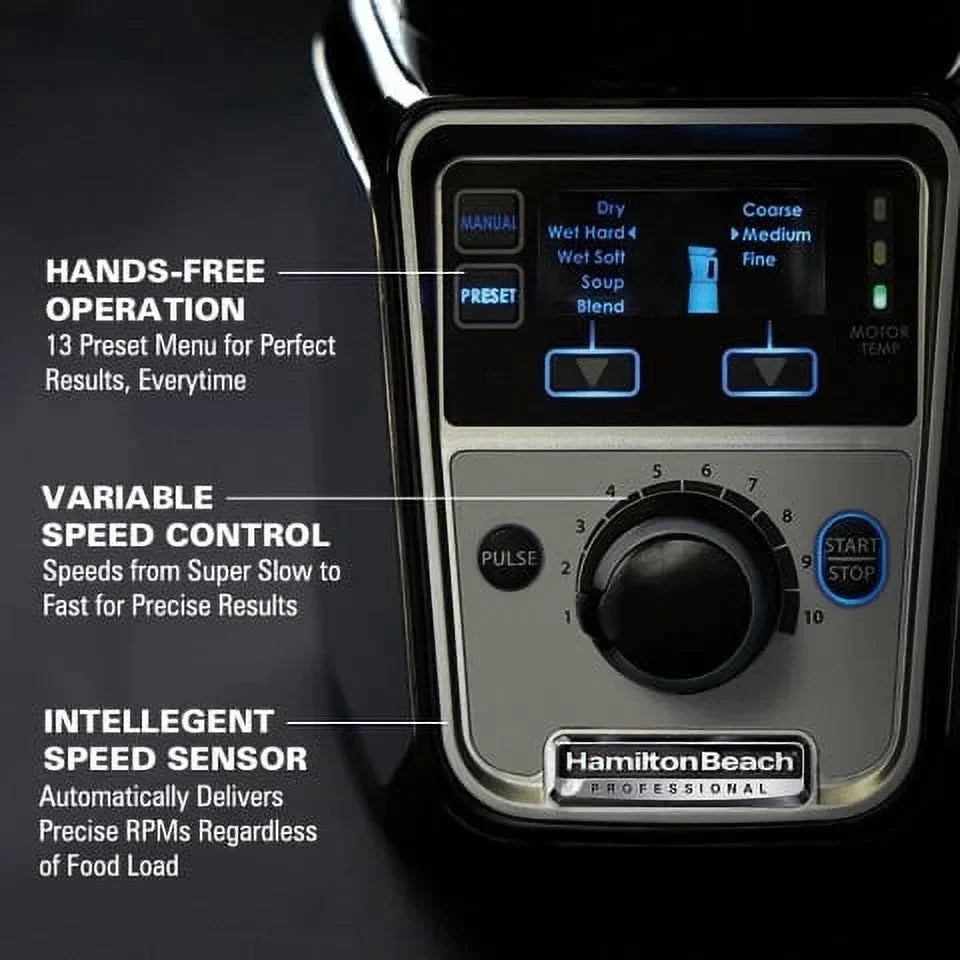 Hamilton Beach Professional Juicer Mixer Grinder 2.2 HP 120V With 3 Stainless Steel Jars, 1.5 Liters - 58770
