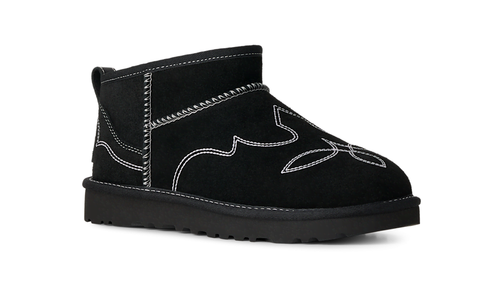 Women's Embroidered Suede Mini Boot - Black