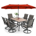 8-Piece Patio Dining Set With Umbrella And 6 Sling Dining Swivel Chairs