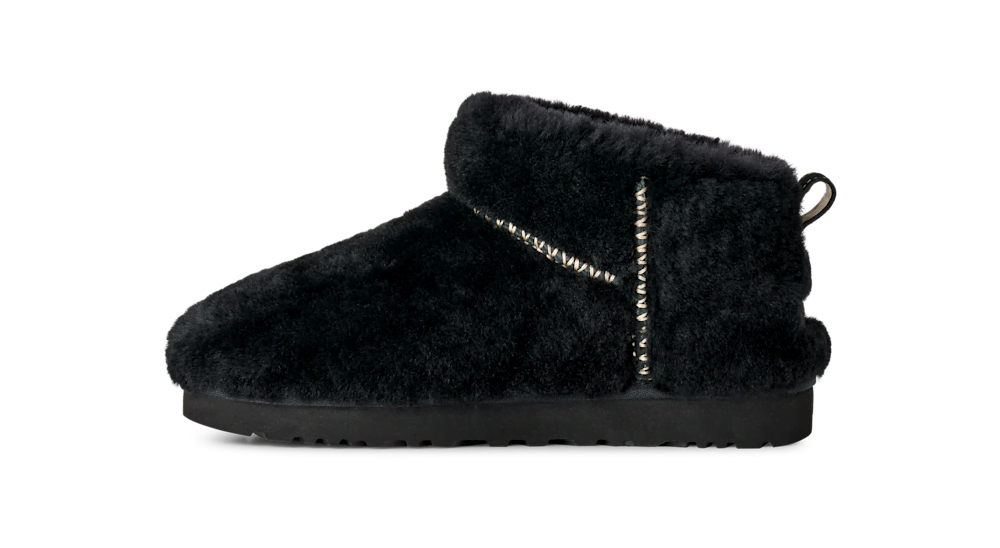 Women's Fluffy Ultra-Short Sheepskin Boot - Black