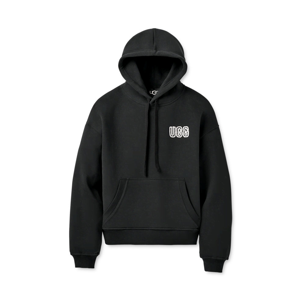 Women's Oversized Chenille Appliqué Hoodie - Black