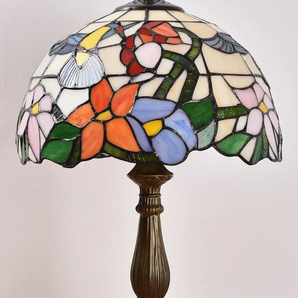 Tiffany Style Stained Glass Hummingbird Table Lamp 12in Shade, 18in Tall