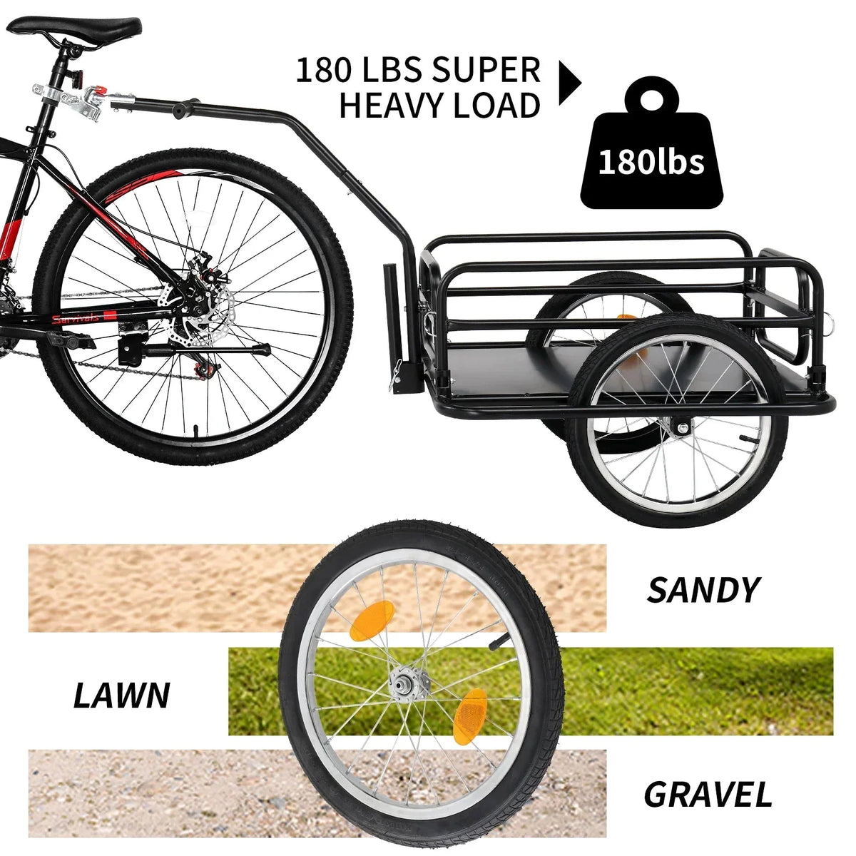 Ktaxon Two-Wheel Bicycle Cargo Trailer, Black, 16 in Inflatable Wheels