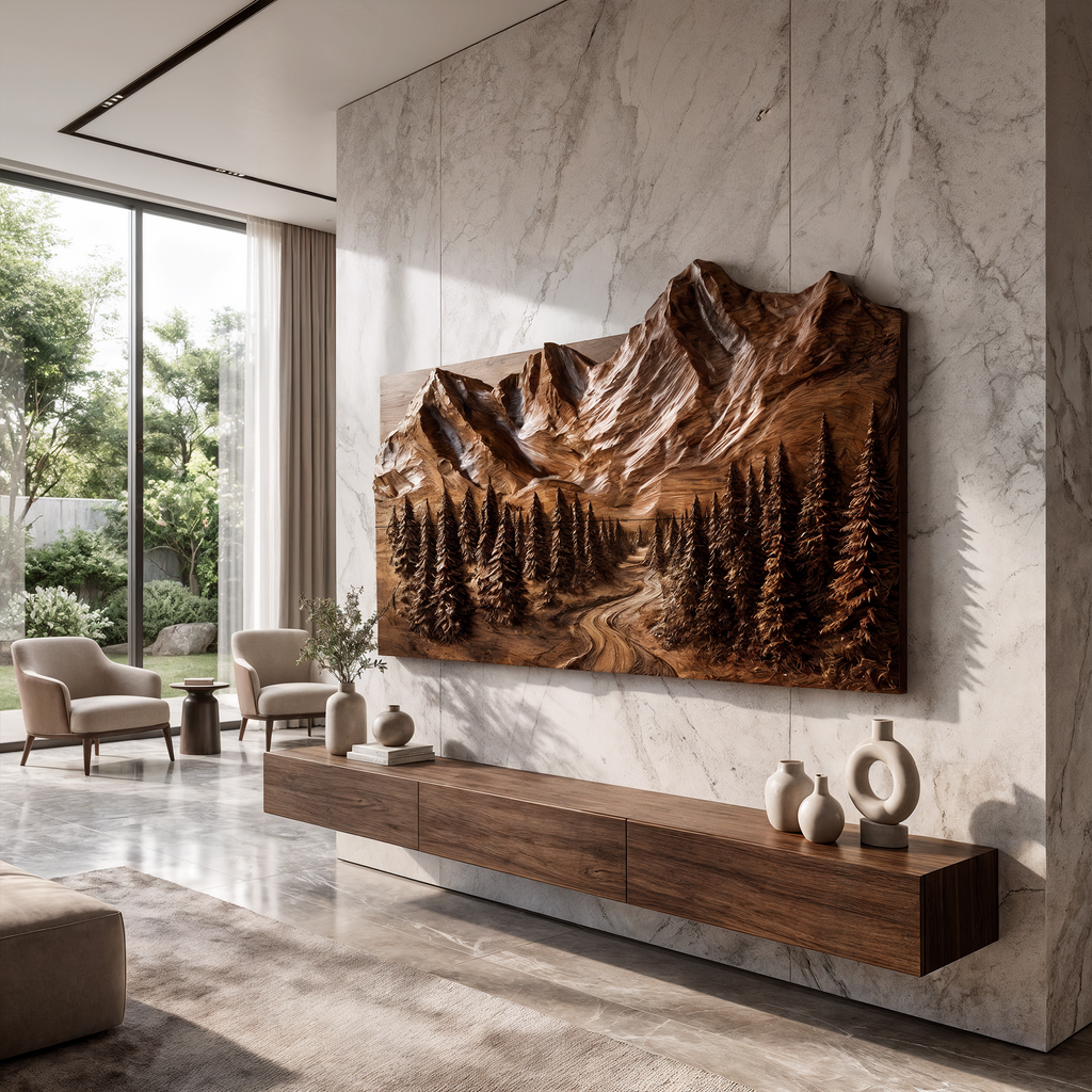 Sculptural Mountain Wall Art For Living Room