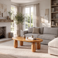 Natural Coffee Table With Organic Rounded Base For Living Room And Family Room