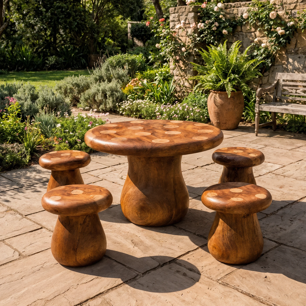 Rustic Round Dining Table With Tree Stump Design For Garden And Patio