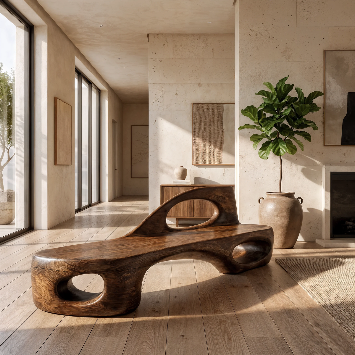 Minimalist Bench Handcrafted Organic Design For Entryway Hall