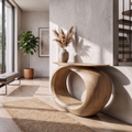 Rustic Sculptural Console Table Rounded Hollow Base For Entryway Foyer