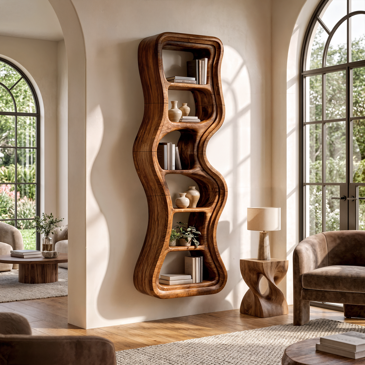 Modern Bookshelf Handcrafted Sculptural Design For Living Room