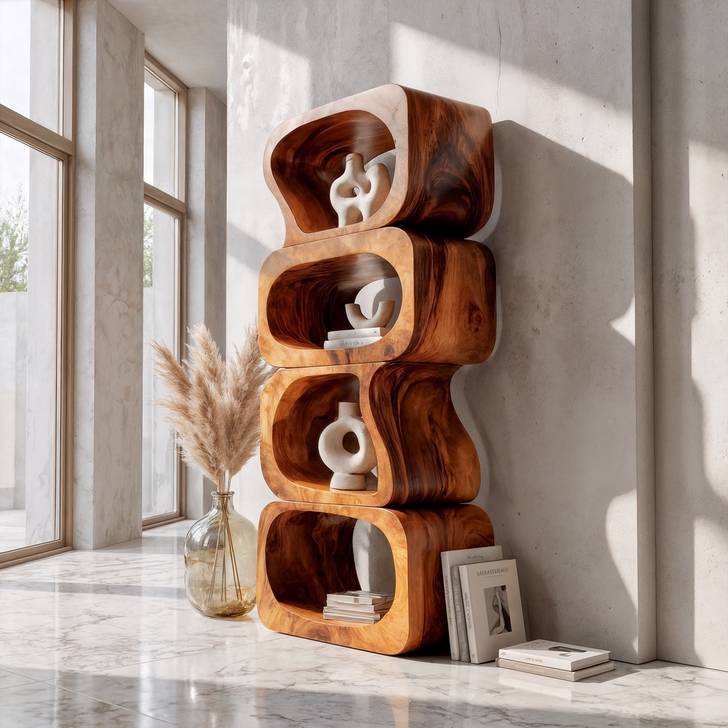 Statement Bookshelf Handcrafted Sculptural Cube Design For Living Room