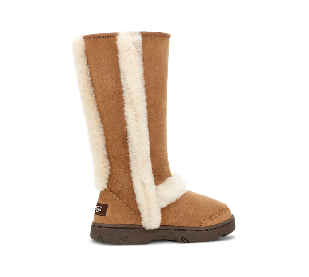 Women's Knee-High Sheepskin Boot - Grey Black