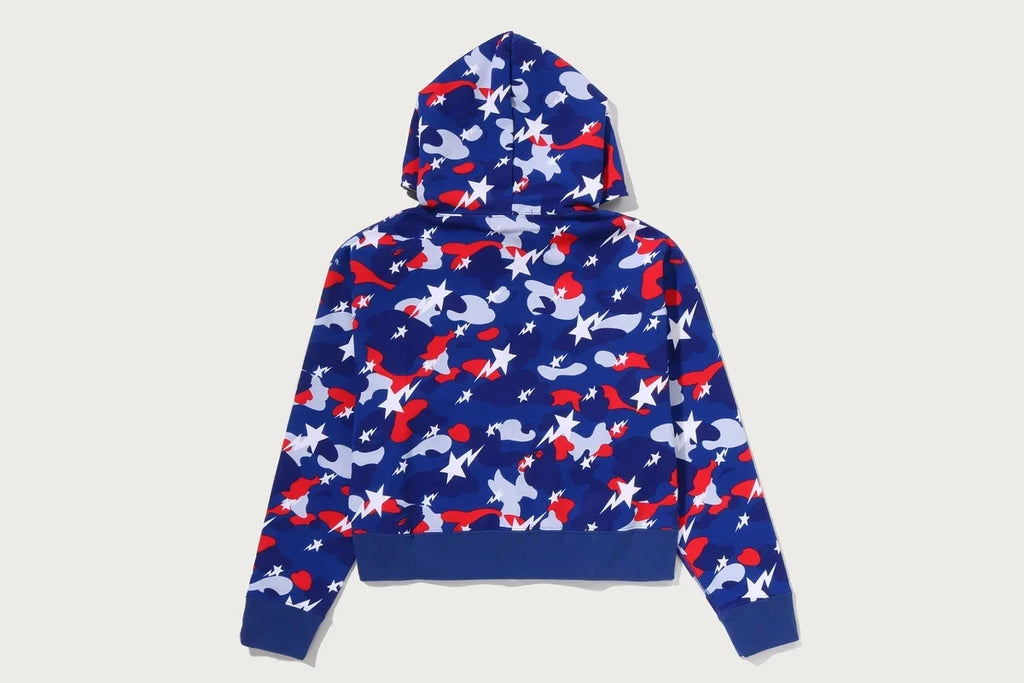 Women's Cropped Rhinestone Zip Hoodie - Blue