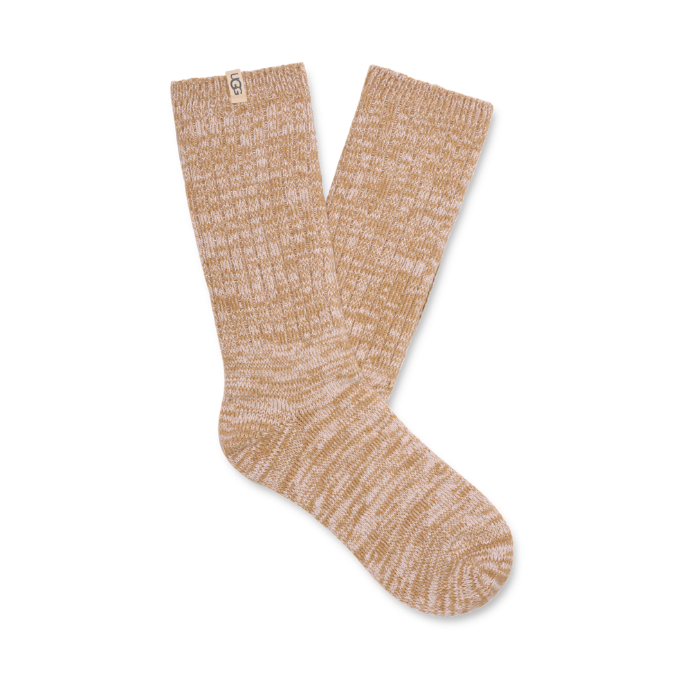 Women's Rib Knit Slouchy Crew Socks - Sand