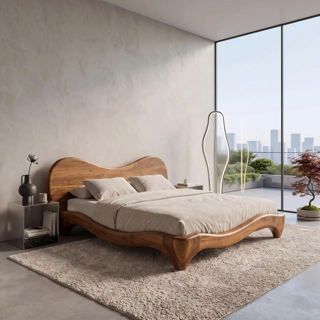 Organic Bed Frame With Sculptural Curved Design For Bedroom
