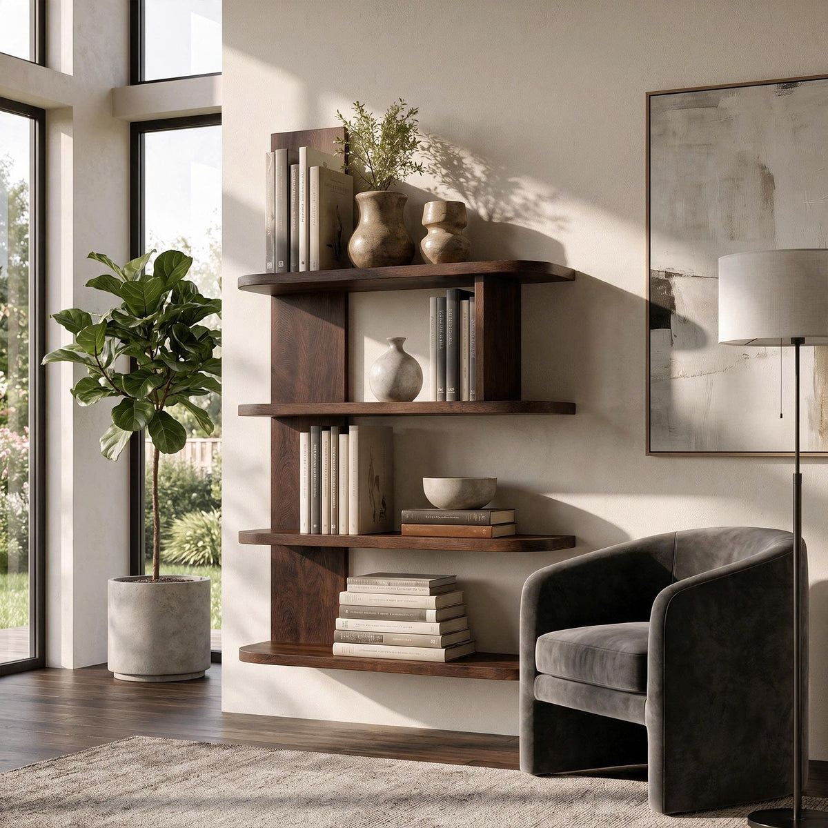Organic Bookshelf Handcrafted Sculptural Design For Living Room
