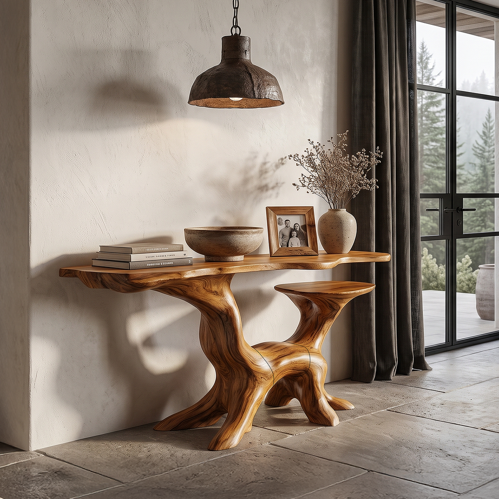 Organic Console Table With Sculptural Tree Root Design For Entryway And Living Room