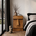 Rustic Solid Wood Bedside Table With Geometric Wooden Door