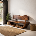 Rustic Sculptural Shoe Bench Organic Live Edge Design For Entryway Hallway
