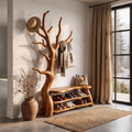 Sculptural Tree Shoe Bench Coat Rack Storage For Entryway Hallway