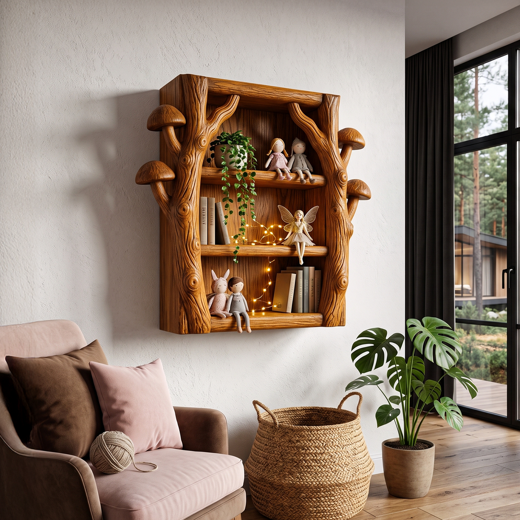 Modern Wall Bookshelf Handcrafted Tree Branch Design For Living Room