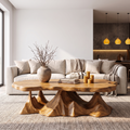 Rustic Coffee Table With Sculptural Wave Base For Living Room