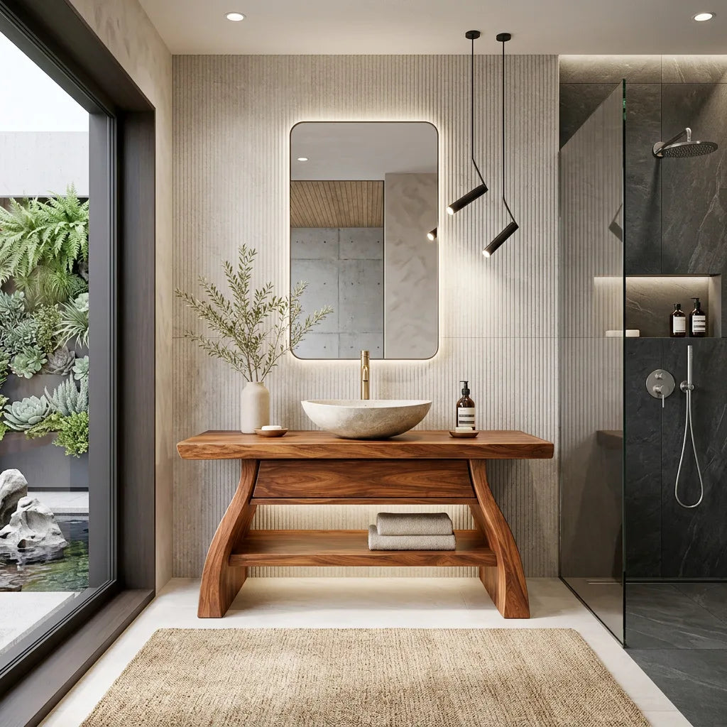 Modern Sculptural Open Shelf Bathroom Vanity For Master Bathroom