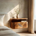 Organic Wave Carved Floating Nightstand For Bedroom