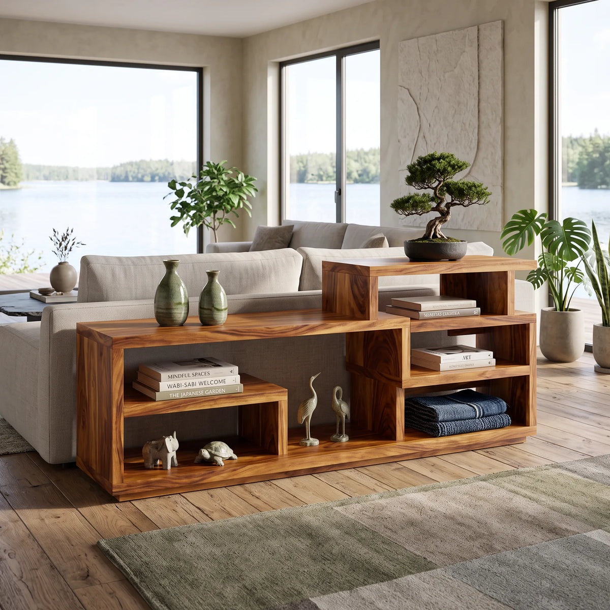 Organic Display Console With Storage For Living Room