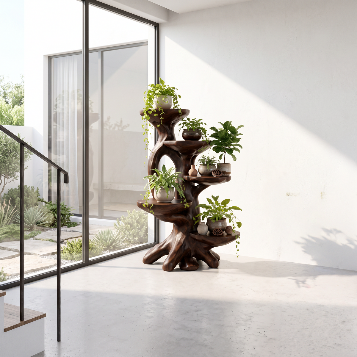 Modern Plant Stand With Sculptural Platforms For Living Room