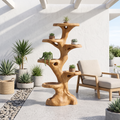 Rustic Multi Tier Plant Stand With Tree Stump Design For Patio And Sunroom
