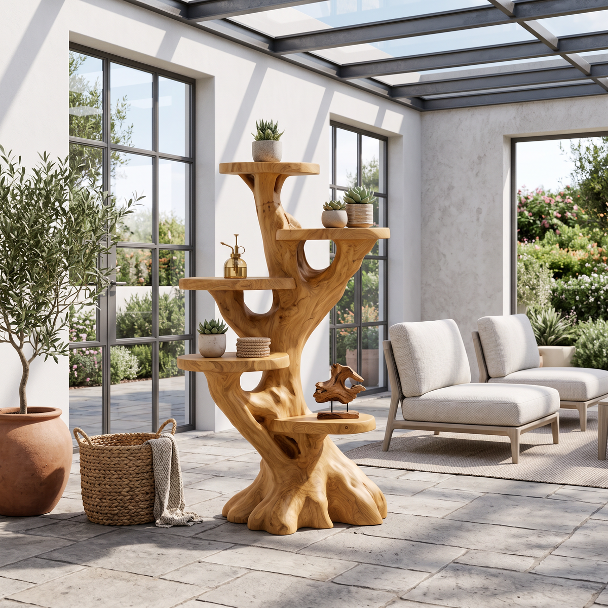 Modern Plant Display Stand With Sculptural Curved Form For Living Room And Office