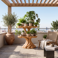 Contemporary Tiered Plant Shelf With Organic Branch Design For Living Room And Entryway