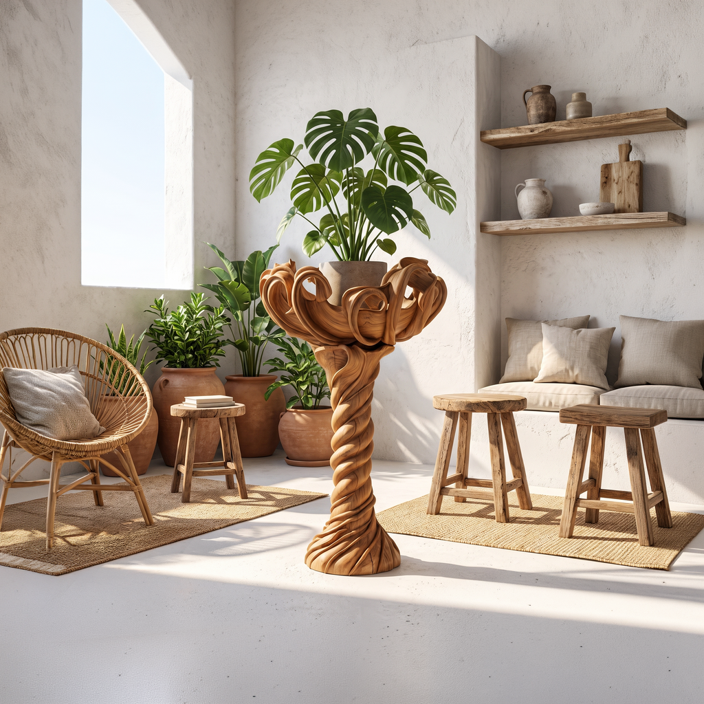 Modern Indoor Plant Stand With Organic Branch Silhouette For Living Room And Office