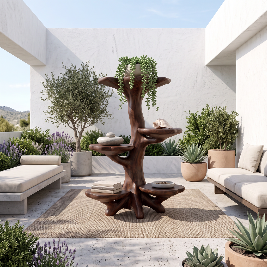 Organic Sculptural Tree Plant Stand Multi Tier Display For Patio Garden