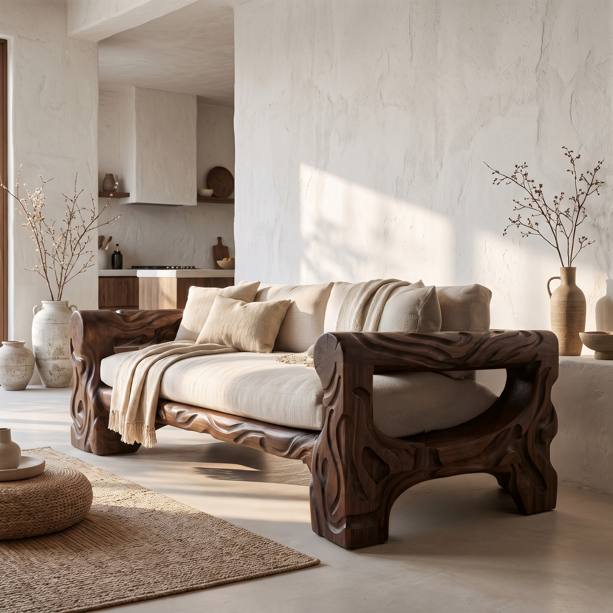 Organic Sofa Frame With Handcrafted Tree Form For Living Room