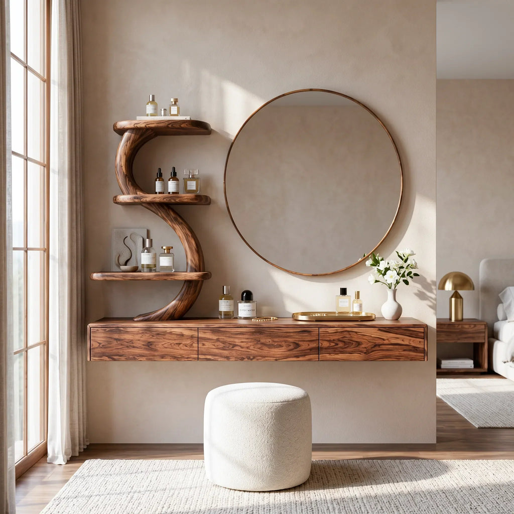 Modern Wall Mounted Makeup Vanity S Curve Sculptural Shelving For Bedroom