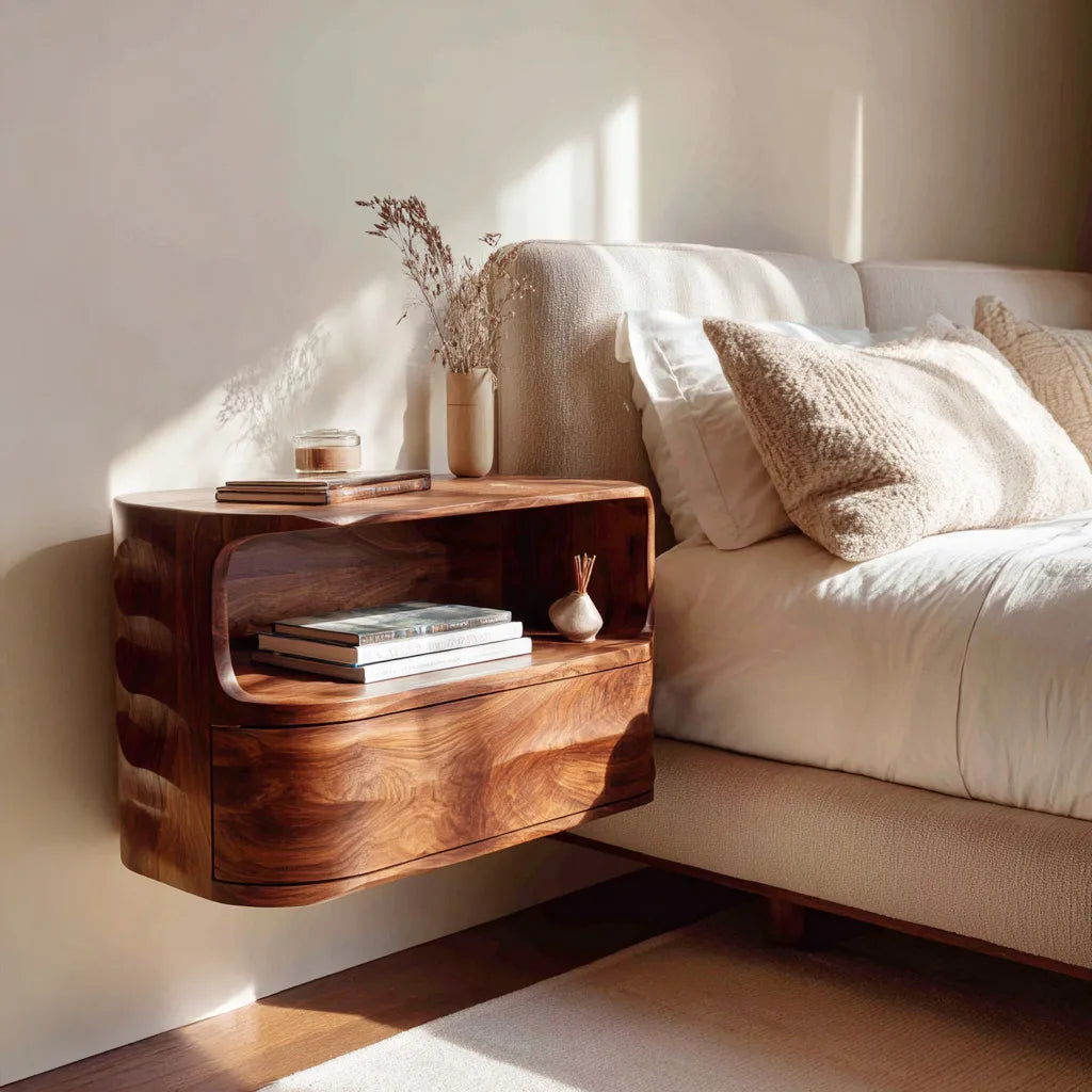 Modern Floating Open Shelf Nightstand For Bedroom