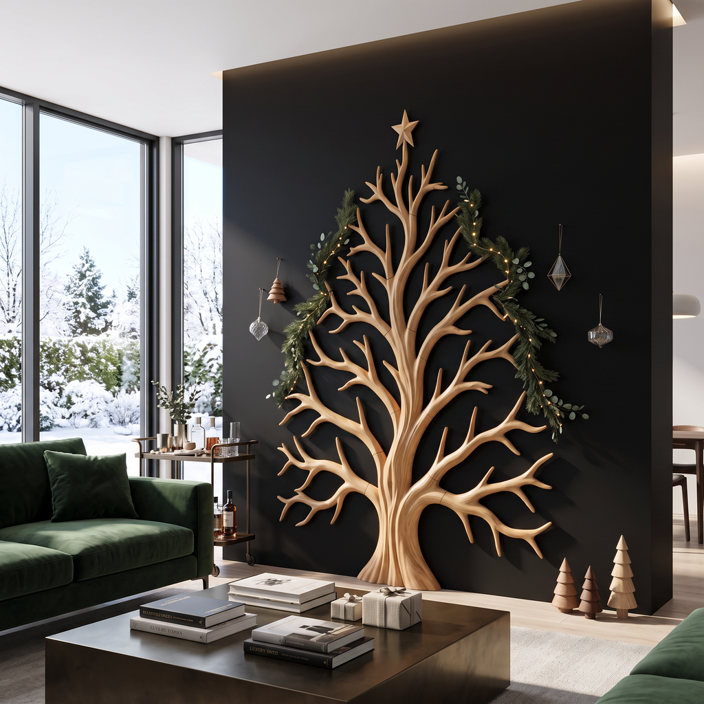 Contemporary Christmas Wall Decor With Artistic Tree Silhouette For Hallway
