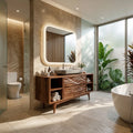 Modern Wave Carved Open Shelf Bathroom Vanity For Master Bathroom