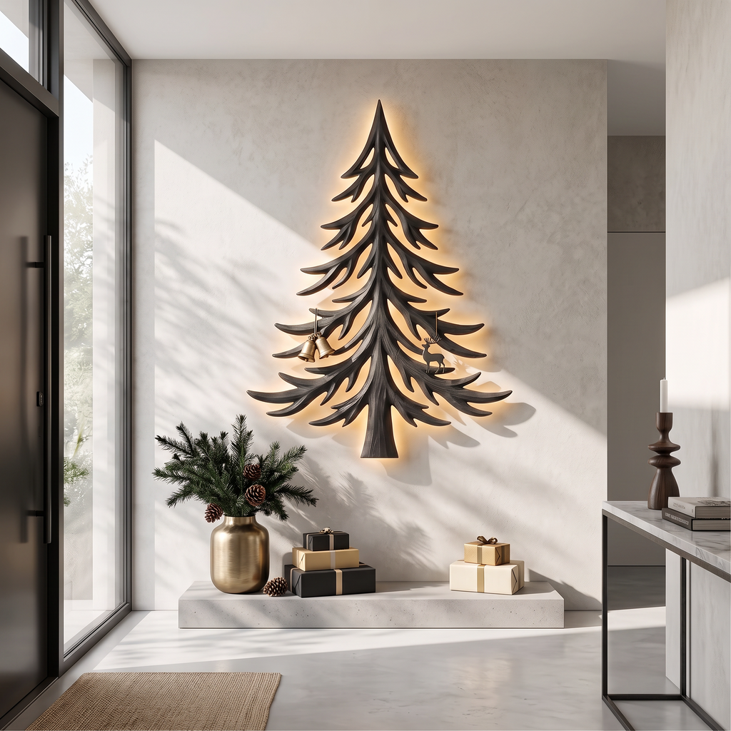 Modern Christmas Holiday Wall Decor With Layered Pine Branch Design For Living Room
