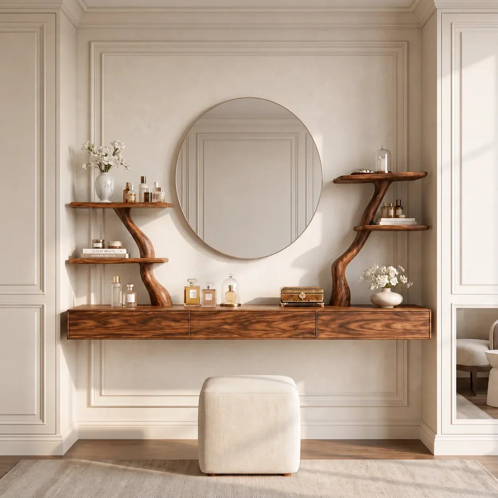Organic Floating Makeup Vanity Sculptural Branch Shelving For Luxury Bedroom