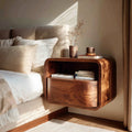 Modern Curved Open Shelf Floating Nightstand For Bedroom