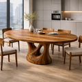 Farmhouse Wooden Dining Table With Sculptural Base For Dining Room