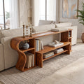 Mid Century Curved Shelf Console For Living Room