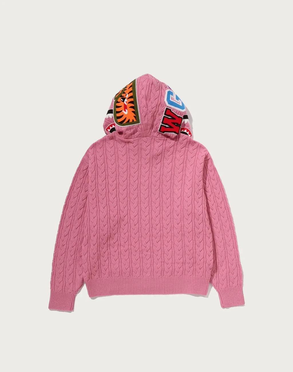 Cable-Knit Full-Zip Graphic Hoodie - Black