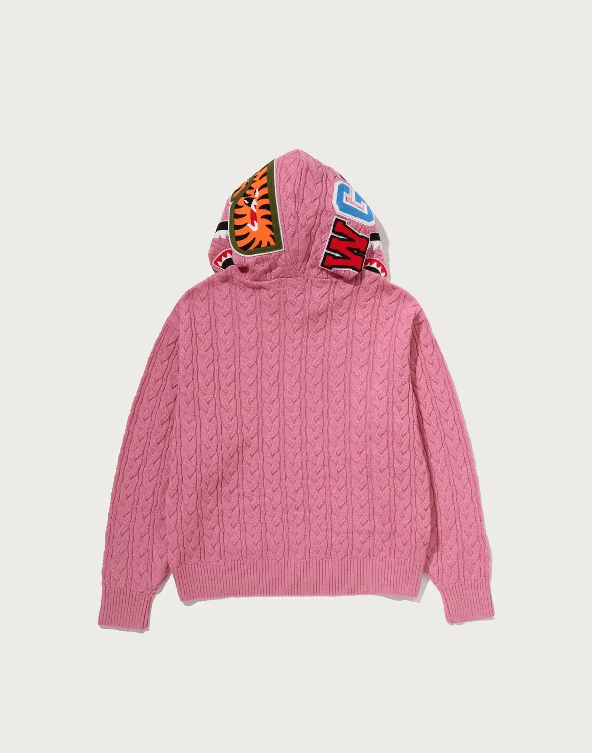 Cable-Knit Full-Zip Graphic Hoodie - Black