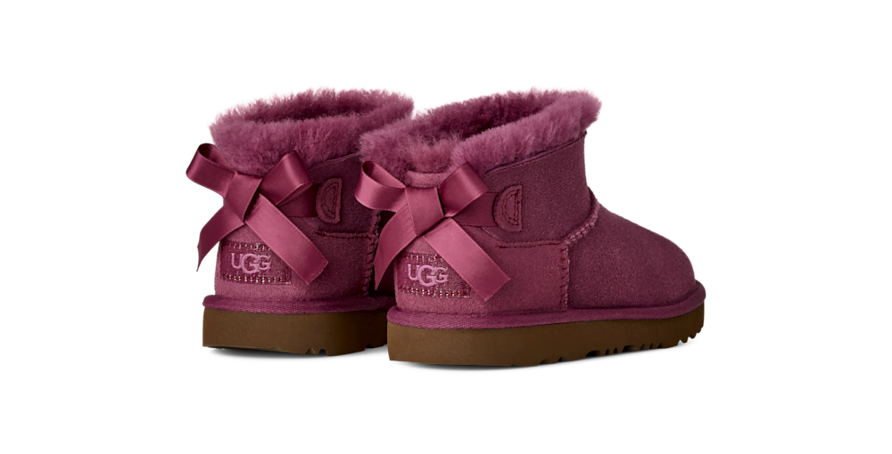 Kids' Short Sheepskin Bow Boot - Burgundy