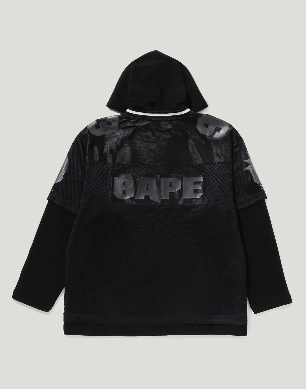 Men's Mesh-Layered Relaxed Pullover Hoodie - Black