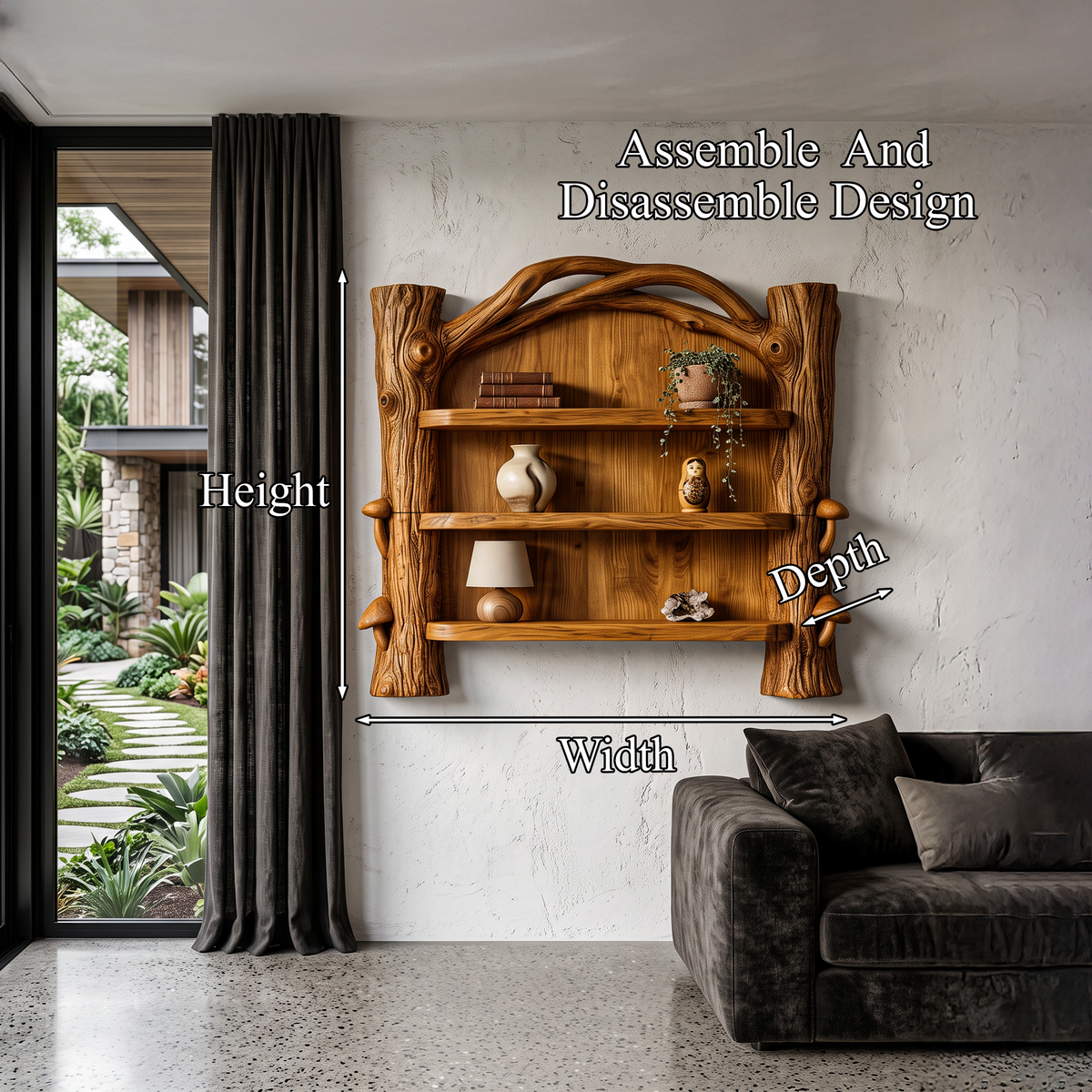 Sculptural Wall Bookshelf Handcrafted Organic Wood Shelves For Living Room