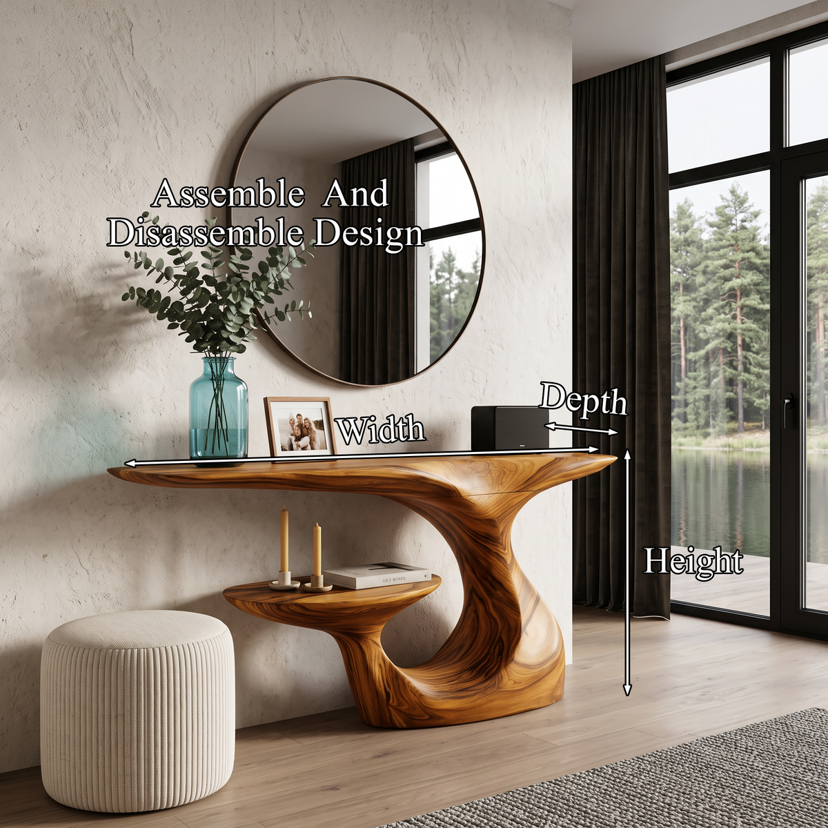 Mid Century Curved Loop Console Table For Entryway And Living Room